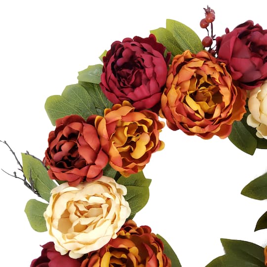 24" Burnt Orange & Burgundy Peony Wreath by Ashland®